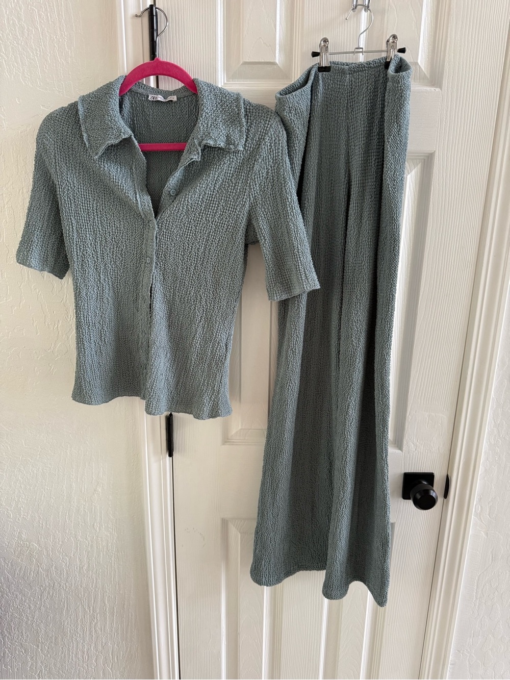 Zara Sage Green Knit Two-Piece Top and Skirt Set  M-Top S-pants